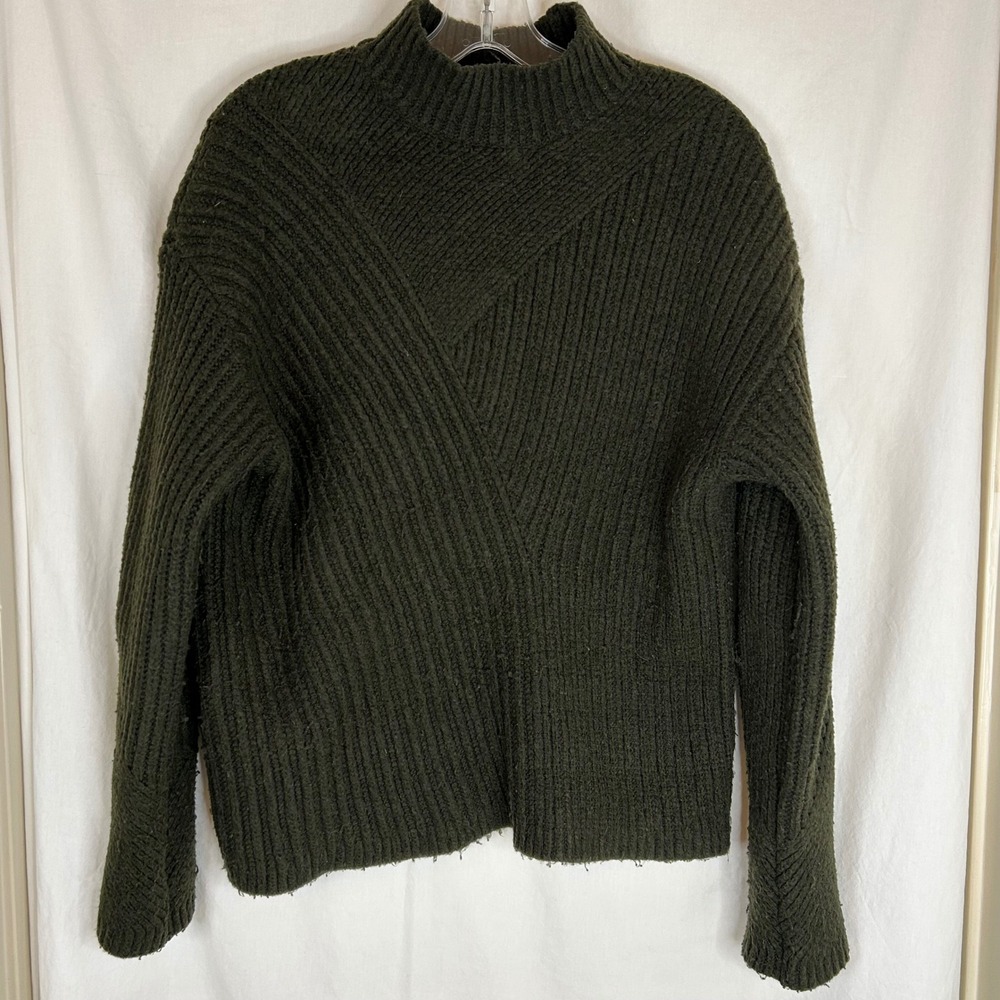Prologue Womens‎ Sweater Medium M Olive Green Knit Mock Neck Pullover Ribbed